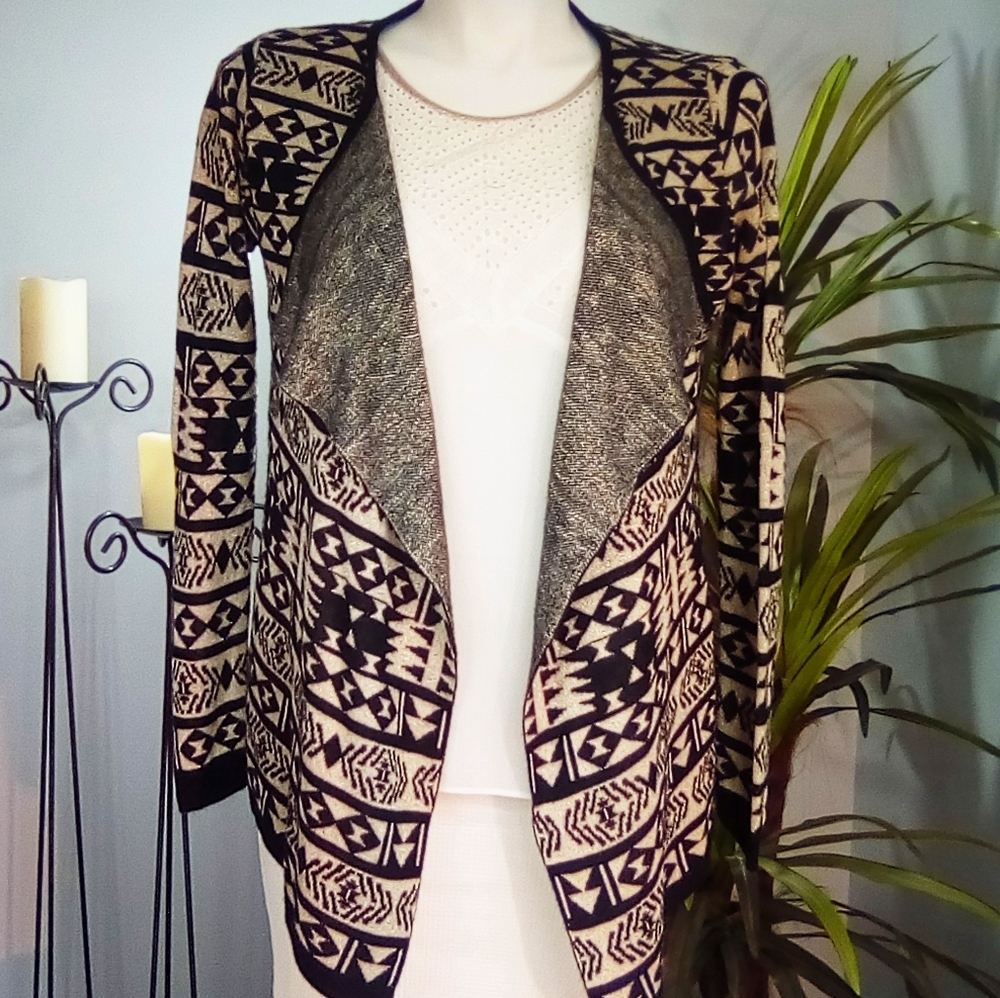 Gee Gee Black and Gold Shimmer Waterfall Cardigan size M/L